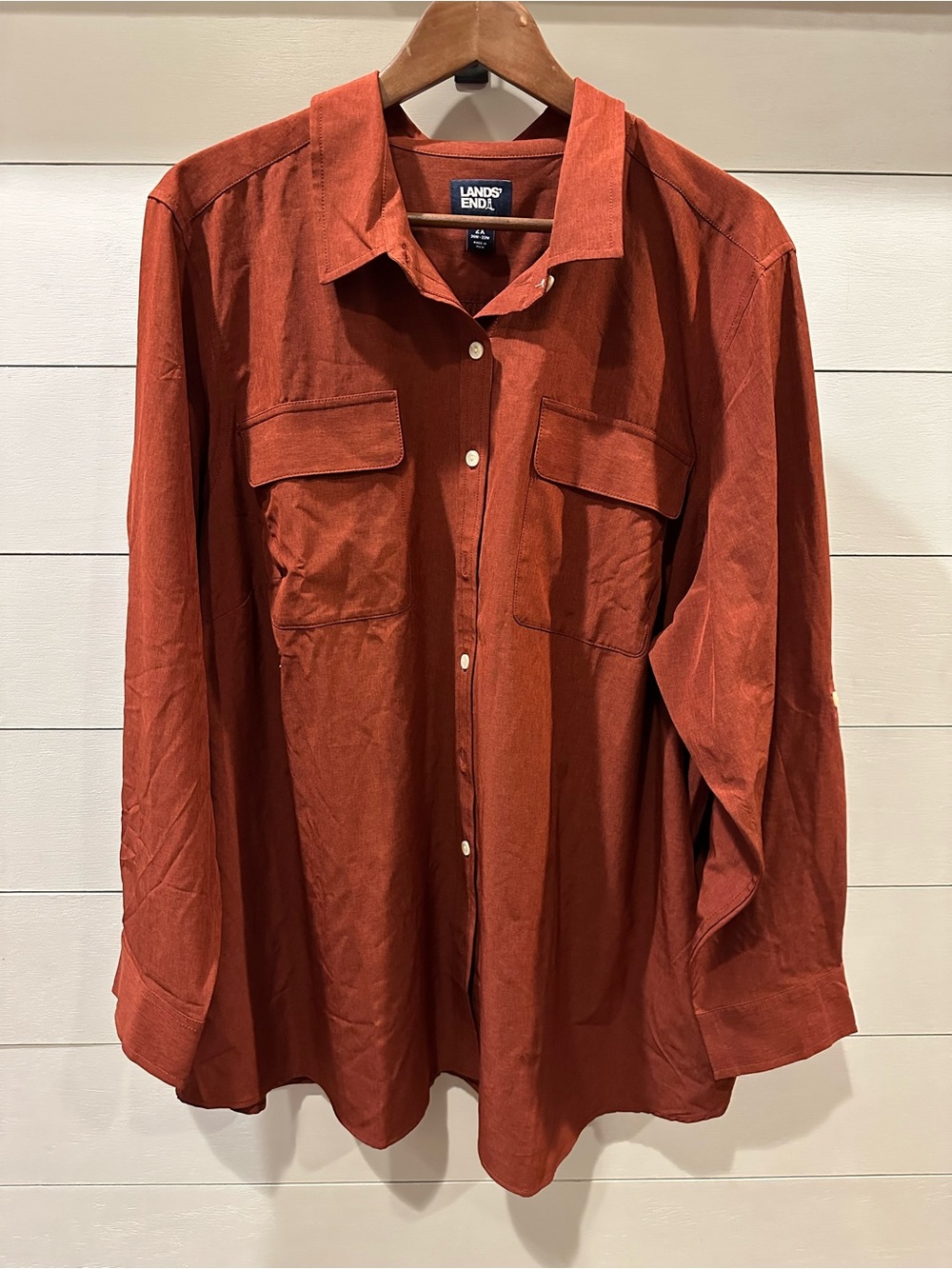 Lands' End Women’s Rust Button-Up Shirt- size 2XL